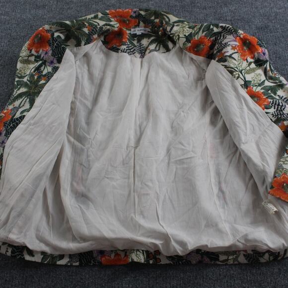 Las Surenas Blazer Women Large Tropical Floral Print Linen Blend Jacket Colorful - Picture 6 of 10